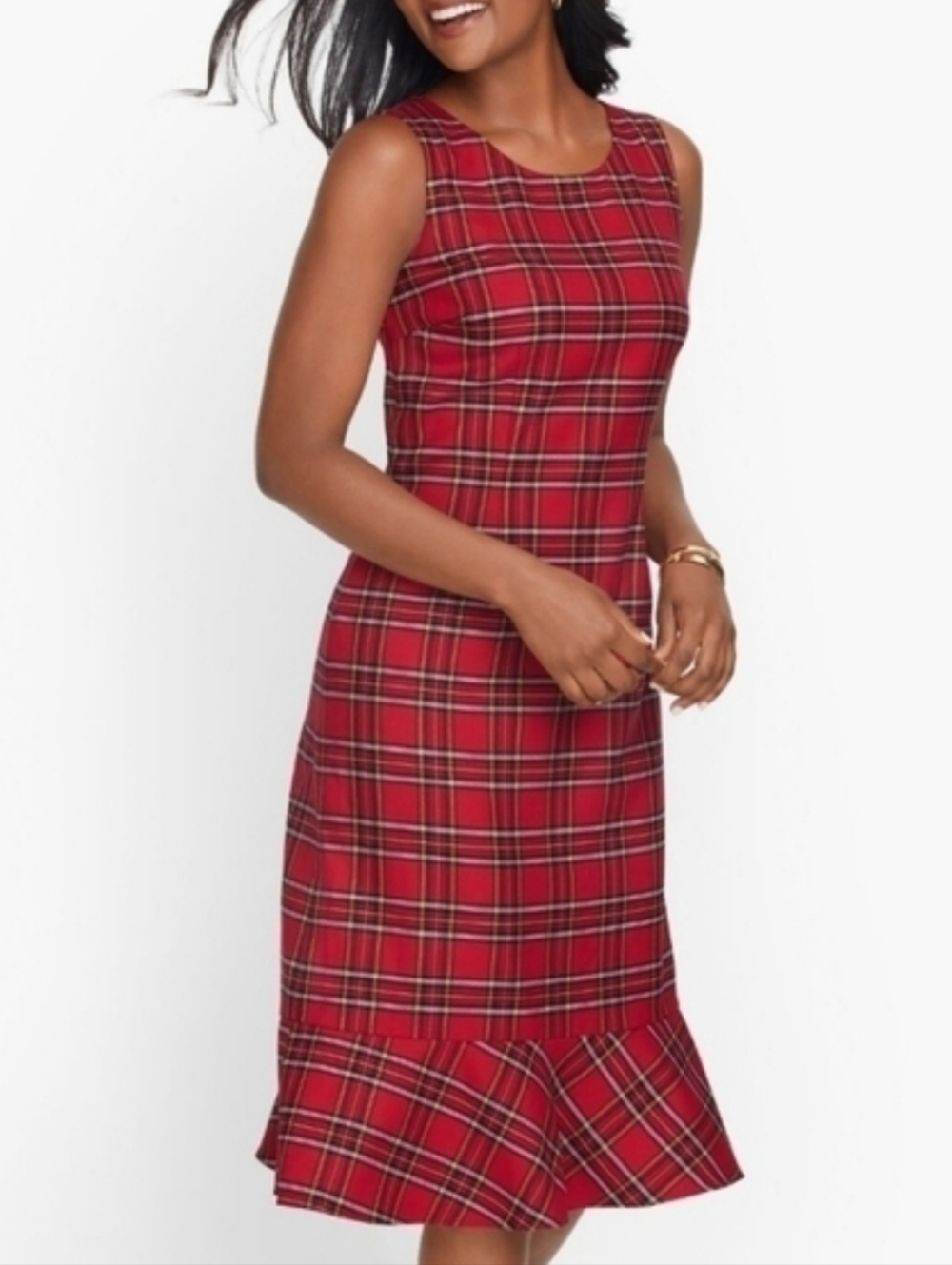 NEW! TALBOTS Sleeveless Tartan Plaid Ruffle Hem Sheath Dress 10P.